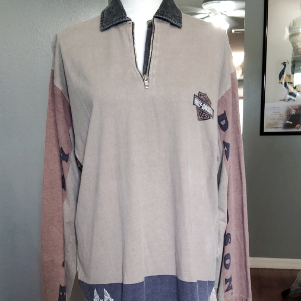 Vintage Harley-Davidson's Long Sleeve Pullover with Denim Collar Never Worn